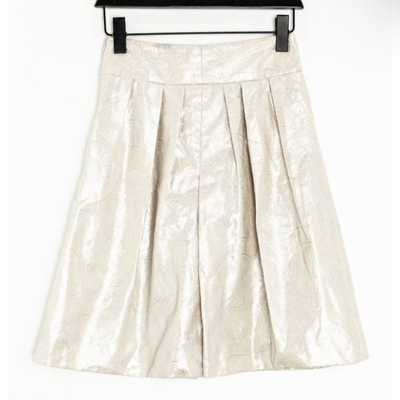 Zara Cream Metallic Shimmery Fairy Brocade Lined Pleated Skirt Pockets L - Picture 1 of 13